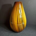 Vintage Mid-century Blown Glass Vertical Stripe 13" Tall Vase Gold Brown Yellow
