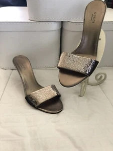 Gucci Peeptoe Heels Gold Metallic mit Pailletten #225325 Gr. 39,5 (9 US) - Bild 1 von 12