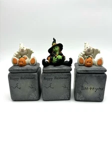 (3) Scatola vintage HALLOWEEN con coperchio fantasmi e streghe candele arancioni senza profumo - Foto 1 di 9