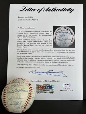Pitching Greats HOF Signed Baseball,Ford,Feller,Palmer PSA/DNA 23 Autos,(B35) - Image 1 of 4