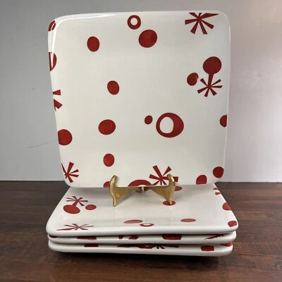 4 Pier I Imports 7” White w/ Red Circle Decor Appetizer Plates Flurry - Image 1 of 4