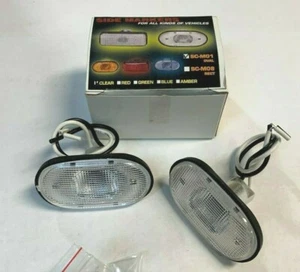 TWO UNIVERSAL OVAL CLEAR SIDE MARKER TURN SIGNAL LIGHTS WITH 194 T-10 BULB ML-01 - Picture 1 of 3