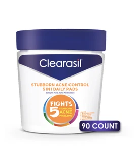 Clearasil Stubborn Acne Control 5-in-1 Daily Facial Pads, Salicylic Acid, 90 Ct - Picture 1 of 1