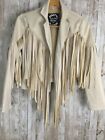 Stone Valley Boutique Faux Suede Fringe Cropped Boho Western Moto Jacket Top S