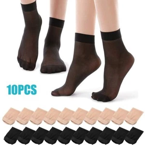 5/10 Pairs Women Ankle Socks Nylon Ultra-thin Elastic Sheer Silky Short Stocking - Picture 1 of 15
