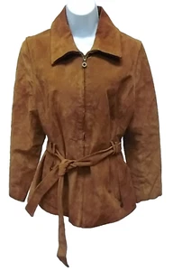 Vintage Colebrook & Co Womens Suede Jacket Zip Up &Tie Belt Rust Color Size S - Picture 1 of 8