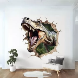 3D Dinosaur Wall Sticker - Vinyl Decal with Broken Illusion Effect - Peel and St - Picture 1 of 10
