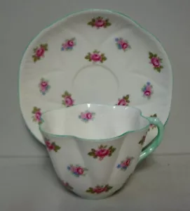 Shelley COUNTRYSIDE (GREEN TRIM) Footed Cup Saucer Set - Picture 1 of 3