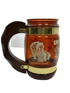 Siesta Ware Mug Great Smoky Mountains Souvenir Brown Glass Wood Handle Vintage - Picture 1 of 12