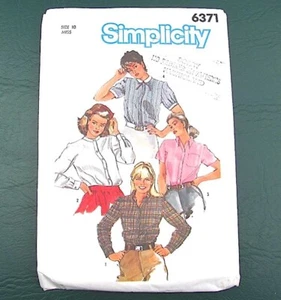 Womens Button Up Shirt Sewing Pattern Vintage Simplicity 6371 Size 10 Uncut - Picture 1 of 4