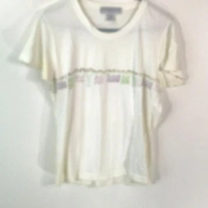 Geoffrey Beene Sport Womens Short Sleeves Graphic White T Shirt Top Size Large - Picture 1 of 6