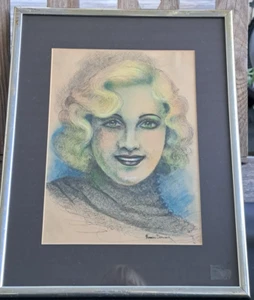 Original 1930 Ink and Watercolor Portrait of Pretty Lady Signed by Artist VTG - Picture 1 of 10