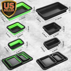 6 Pcs Collapsible Magnetic Parts Tray Set, 3 Different Size Tool Trays for Sc... - Picture 1 of 6