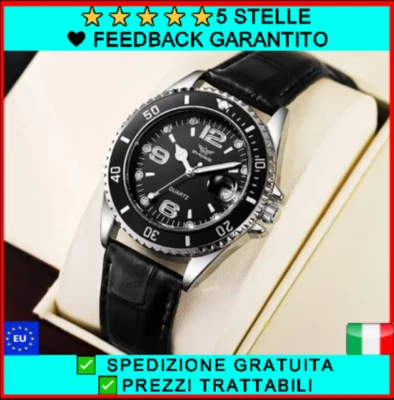 ⭐⭐⭐⭐⭐ Orologio Uomo 40mm Acciaio Inossidabile Elegante Originale Pelle DATA 2024 - Immagine 1 di 4