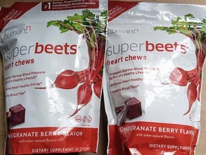 2 HUMANN SUPER BEETS PROMOTES NORMAL BLOOD FLOW SUPPLEMENT 60 X2 120 HEART CHEWS - Picture 1 of 8