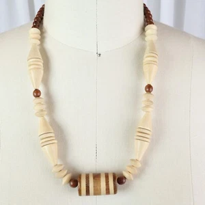 Collar Vintage Cuentas Madera Suave Ligero Dos Tonos Marrón Redondo Multi Forma - Imagen 1 de 10