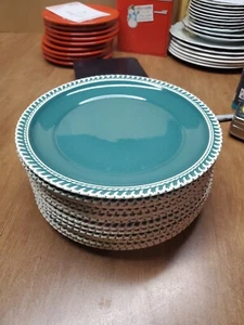 12 Harkerware Corinthian Green Gadroon Edge 9.5" Dinner Plates  Bin 1 Crazing  - Picture 1 of 24
