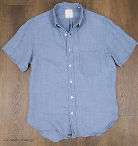 Billy Reid 100% Linen Shirt Mens Small Standard Blue Button Down Short Sleeve - Picture 1 of 9