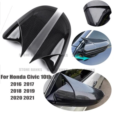For Honda Civic 10th 2016-2020 Carbon Fiber Look Rear View Mirror Cover Trim - Image 1 of 4