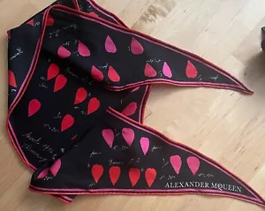 AUTHENTIC Alexander McQueen Silk Scarf, pink, red and black, 52x 12" - Picture 1 of 4