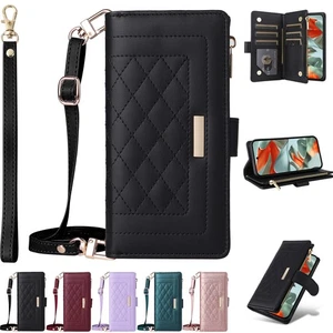 For Samsung S25 Ultra S24Plus S23 S22 Crossbody Wallet Case Zip Flip Stand Cover - Picture 1 of 17