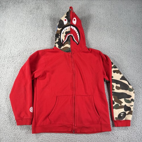 A BATHING APE (BAPE) Felpa con cappuccio uomo A Bathing Ape Bape grande rossa mimetica squalo full zip WGM Tiger Japan