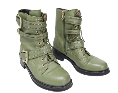 PATRIZIA PEPE Zapatos Para Mujer EU 36 Cuero Verde Botas de Combate Cremallera Lateral Con Cordones Foto 1 de 4