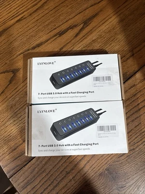 Powered USB Hub 3.0, Lyfnlove, 7-Port USB Data Hub Splitter w/one Smart Charging - Image 1 of 3