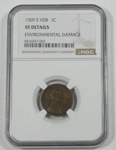 NGC Authentic 1909-S VDB Lincoln/Wheat Ears reverse Cent XF Details - Picture 1 of 4
