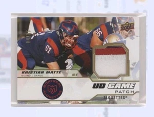 2020 Upper Deck CFL Kristian Matte UD Game Patch #GJ-KM Serial #'d 14/25 - Picture 1 of 2