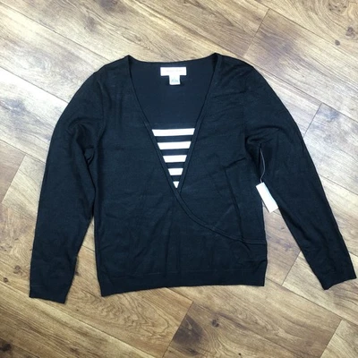 Blusa Judith Hart Petites para mujer talla L Petite negra blanca mezcla de seda  Foto 1 de 4