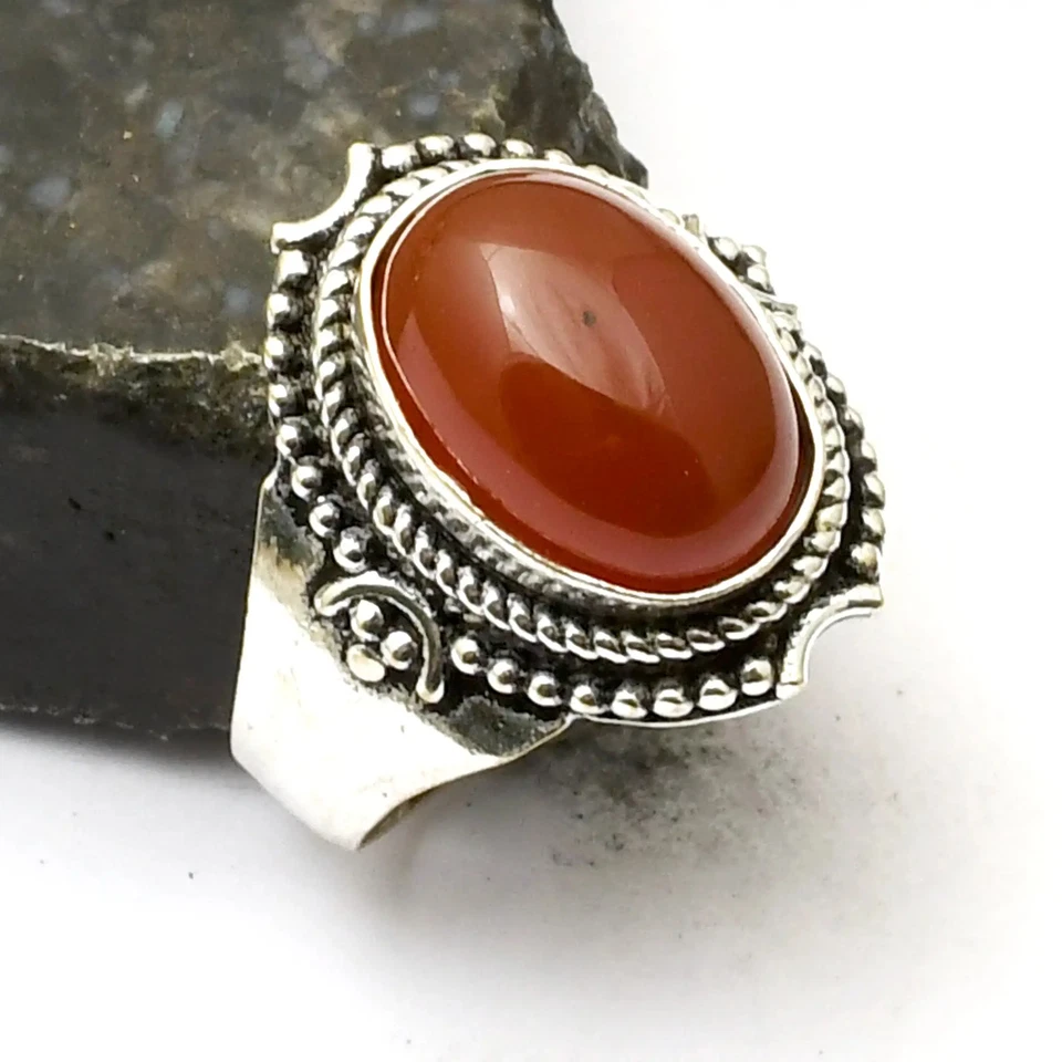 Carnelian 宝石手工戒指首饰适用于新年美国尺寸-9.5 AR 39128 — 第 1/1 张图片