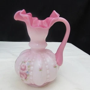Fenton Rosalene Floral Hand Painted Beaded Melon Pitcher 1991 W1156 - Picture 1 of 8