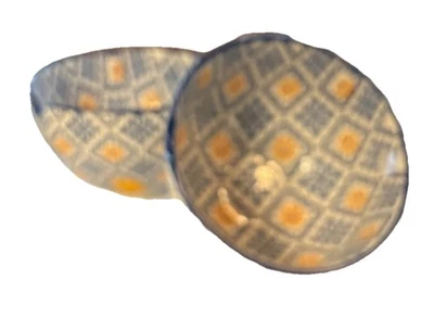 Pr of Ramen Bowls- American Atelier Blue &  orange medallion  Pattern - Image 1 of 3