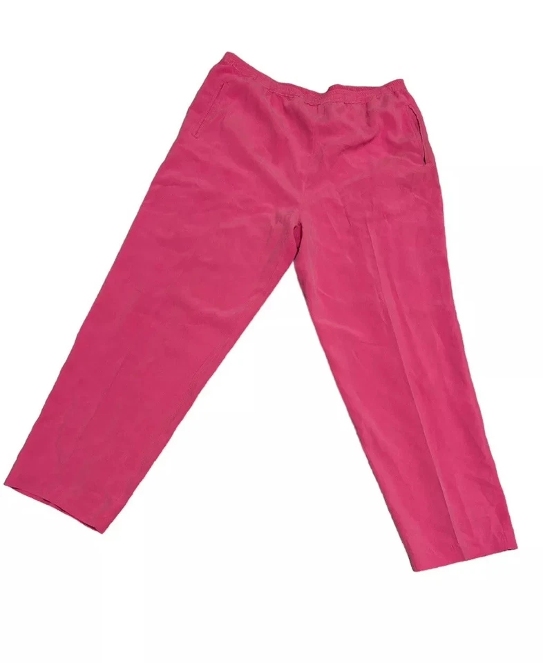 Vtg Saks Fifth Ave silk sz M Barbie Pink pull on Pant Pockets Y2K Highrise Girly - Image 1 of 4