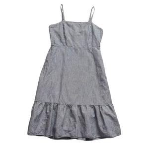 Gap Sz 14 Dress Apron Ruffle Hem Blue White Stripe Linen Cotton Preppy Coastal - Picture 1 of 10