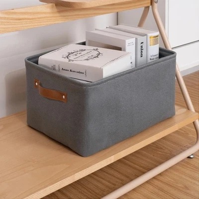 Cesta de almacenamiento decorativa de tela de lona gris Mainstays, 15 pulgadas x 8 pulgadas x 11 pulgadas Foto 1 de 4