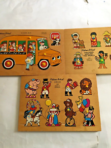 3 VIN FISHER PRICE WOODEN CHILDRENS PUZZLES 1970'S