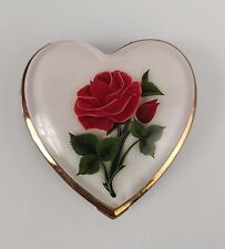 Vintage Lucite Red Rose Gold Tone Powder Compact Heart Shaped