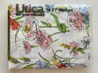 Utica JP Stevens TWIN Fitted Sheet Floral No Iron Percale 1976 VINTAGE USA 🇺🇸 - Image 1 of 4