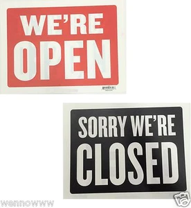 ( 2 Pcs )   WE'RE OPEN / SORRY WE'RE CLOSED 9x12 Plastic Sign  - Picture 1 of 1