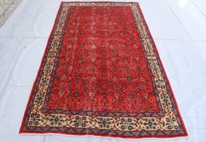 5'2x8'8 ft Antique Bidjar Rug- Red Beige Afghan Floral Rug- Handmade Wool Rugs - Picture 1 of 15