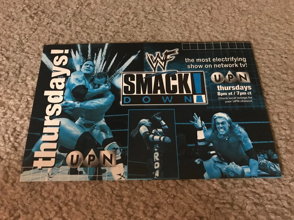 Publicidad impresa de póster de TV vintage 1999 WWF SMACKDOWN UPN THE ROCK EDGE DX años 90 Foto 1 de 1