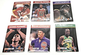 1990 Hoops Collect-A-Book lot of 6: KJ, Rodman, McDaniel, Olajuwon,Pippen,Worthy