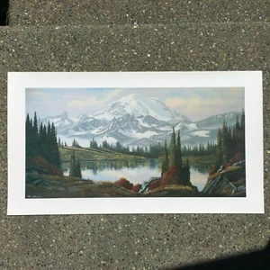 Paul Chalk Mount Rainier Reflections Lake Stevens Canyon Print Like Bob Ross - Picture 1 of 12