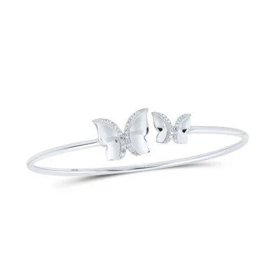 Brazalete brazalete mariposa diamante redondo oro blanco 10K para mujer 1/6 Cttw Foto 1 de 2