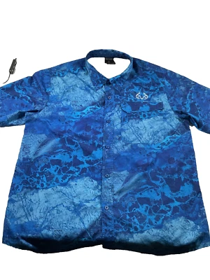 Realtree Wave Shirt Mens X Large Blue Short Sleeve Fishing Classic Button-Up E42 - Image 1 of 4