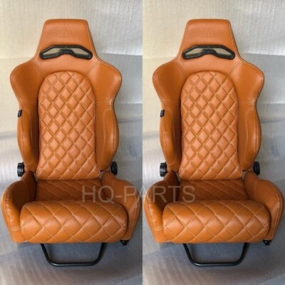 2 X ASIENTO DE CARRERAS DE CUERO PVC TOSTADO TANAKA RECLINABLE PUNTO DIAMANTE SE ADAPTA A MITSUBISHI Foto 1 de 4