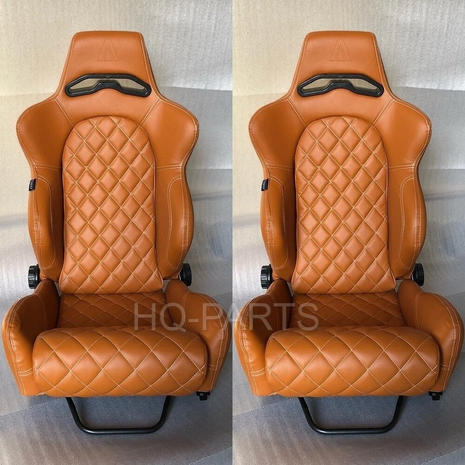 2 X ASIENTO DE CARRERAS DE CUERO PVC TOSTADO TANAKA RECLINABLE PUNTO DIAMANTE SE ADAPTA A MITSUBISHI Foto 1 de 4