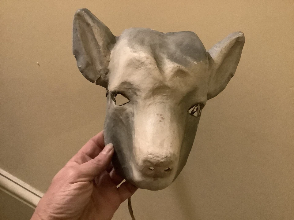 vintage Paper Mache  Cow Costume, unmarked, original string, child size, display - Image 1 of 4